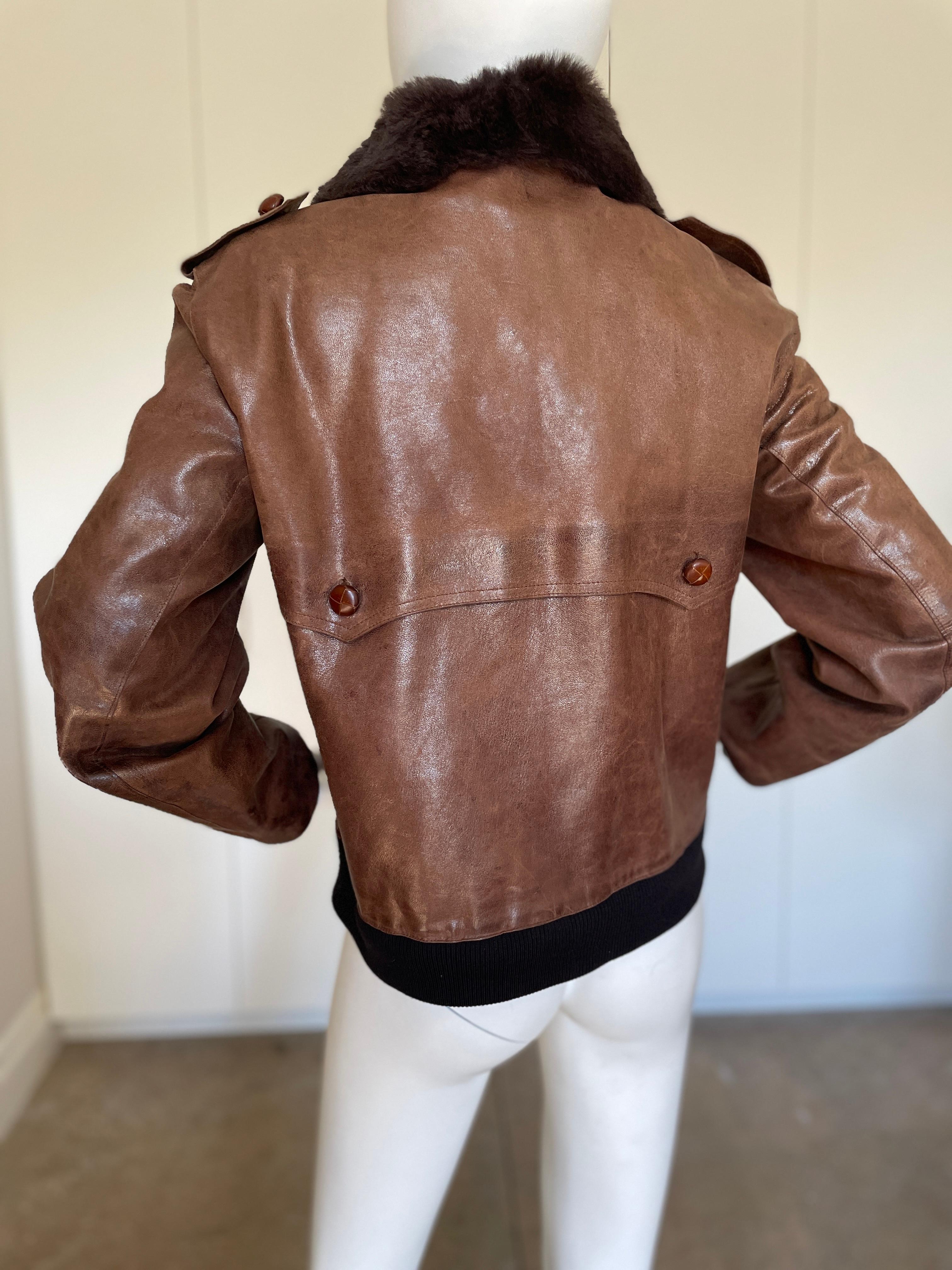 Christian Dior Vintage Shearling Lined Leather Aviator Jacket Unisex 3