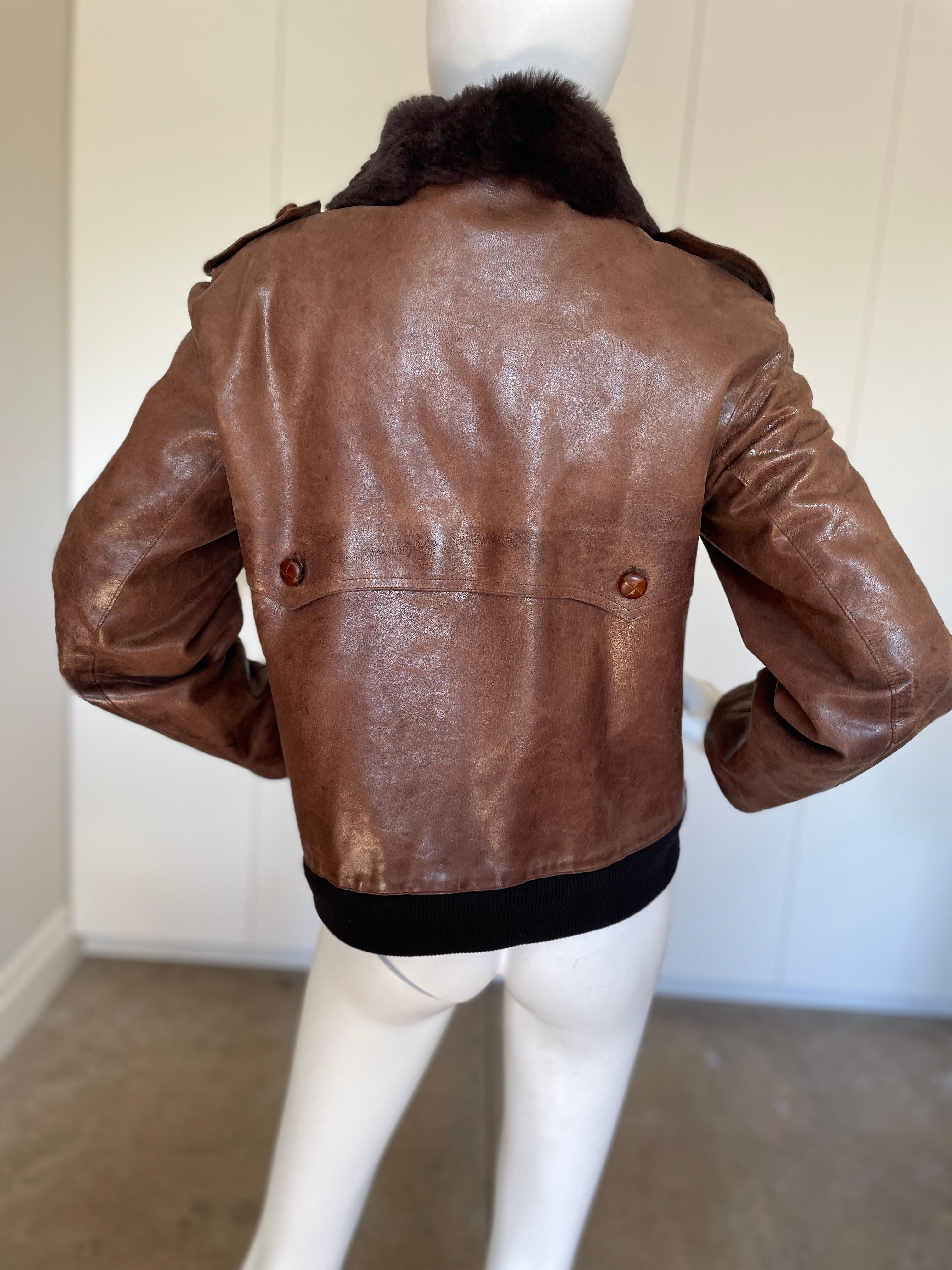 Christian Dior Vintage Shearling Lined Leather Aviator Jacket Unisex 4