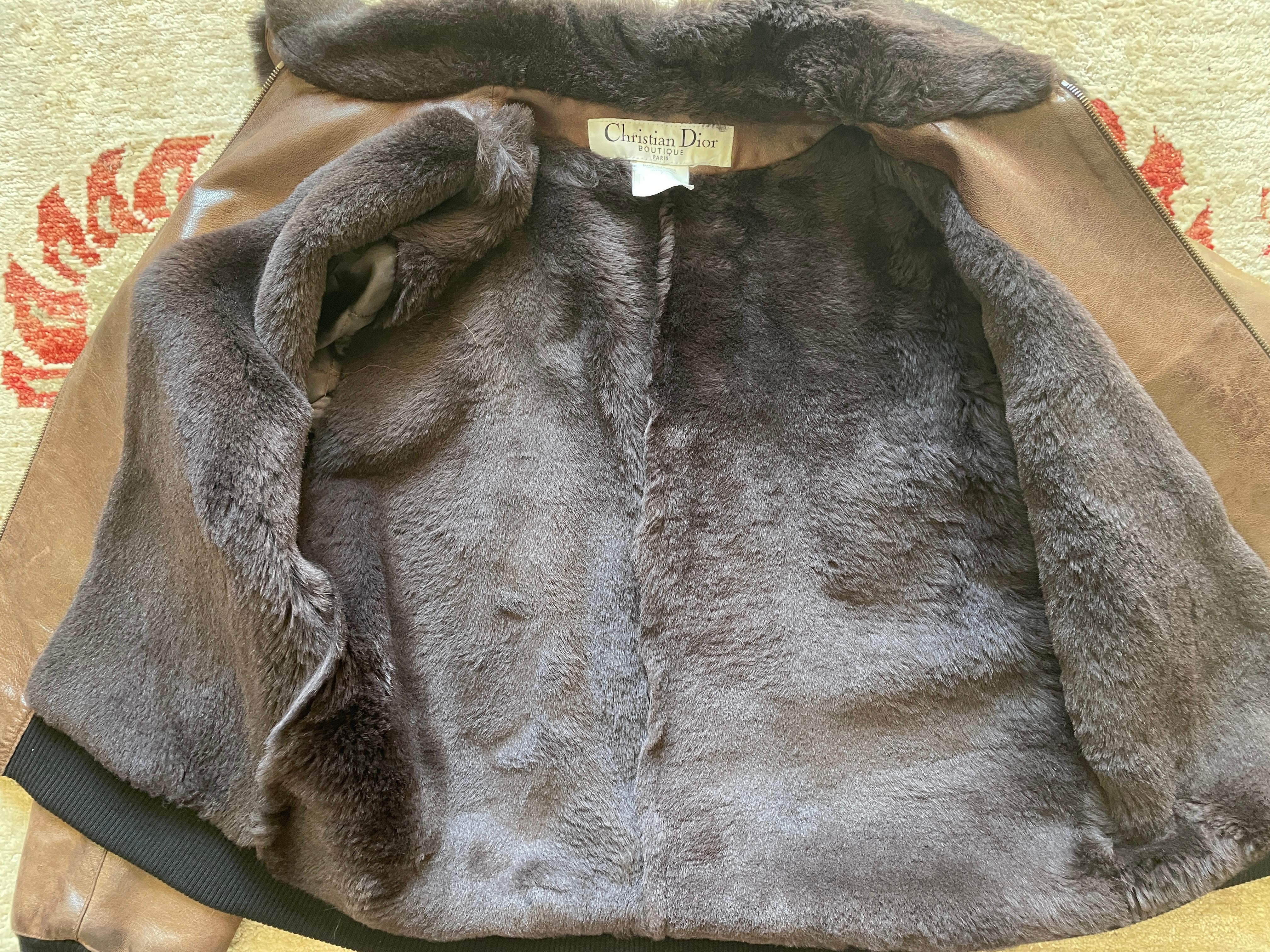 Christian Dior Vintage Shearling Lined Leather Aviator Jacket Unisex 5