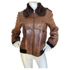 Christian Dior Used Shearling Lined Leather Aviator Jacket Unisex