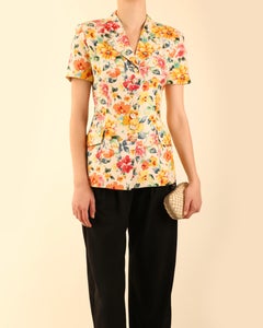 Christian Dior vintage silk white fitted red yellow blazer dress jacket US 2