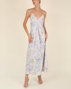 Christian Dior vintage silky lilac floral print lace night gown slip maxi dress