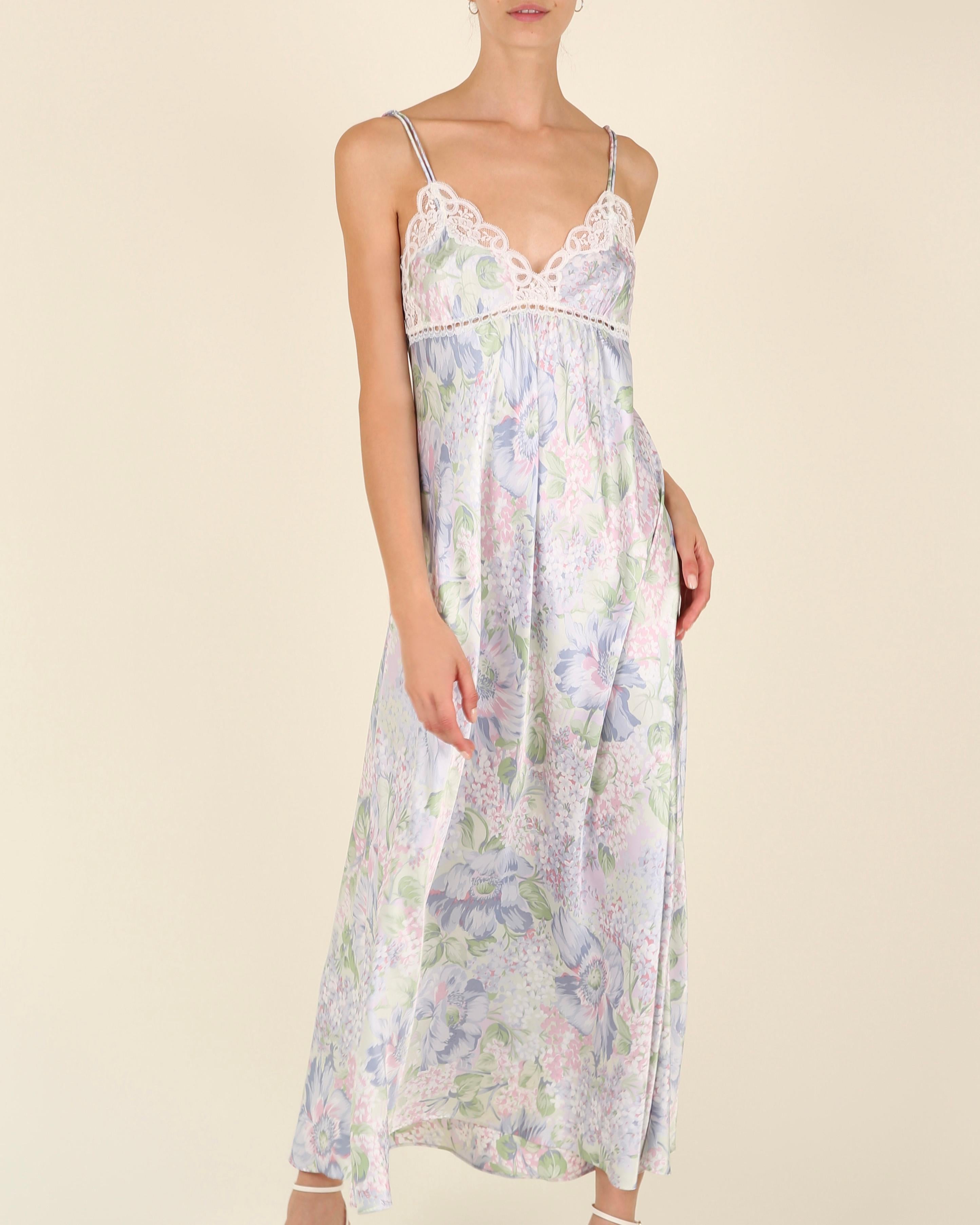 Women's Christian Dior vintage silky lilac floral print lace night gown slip maxi dress For Sale