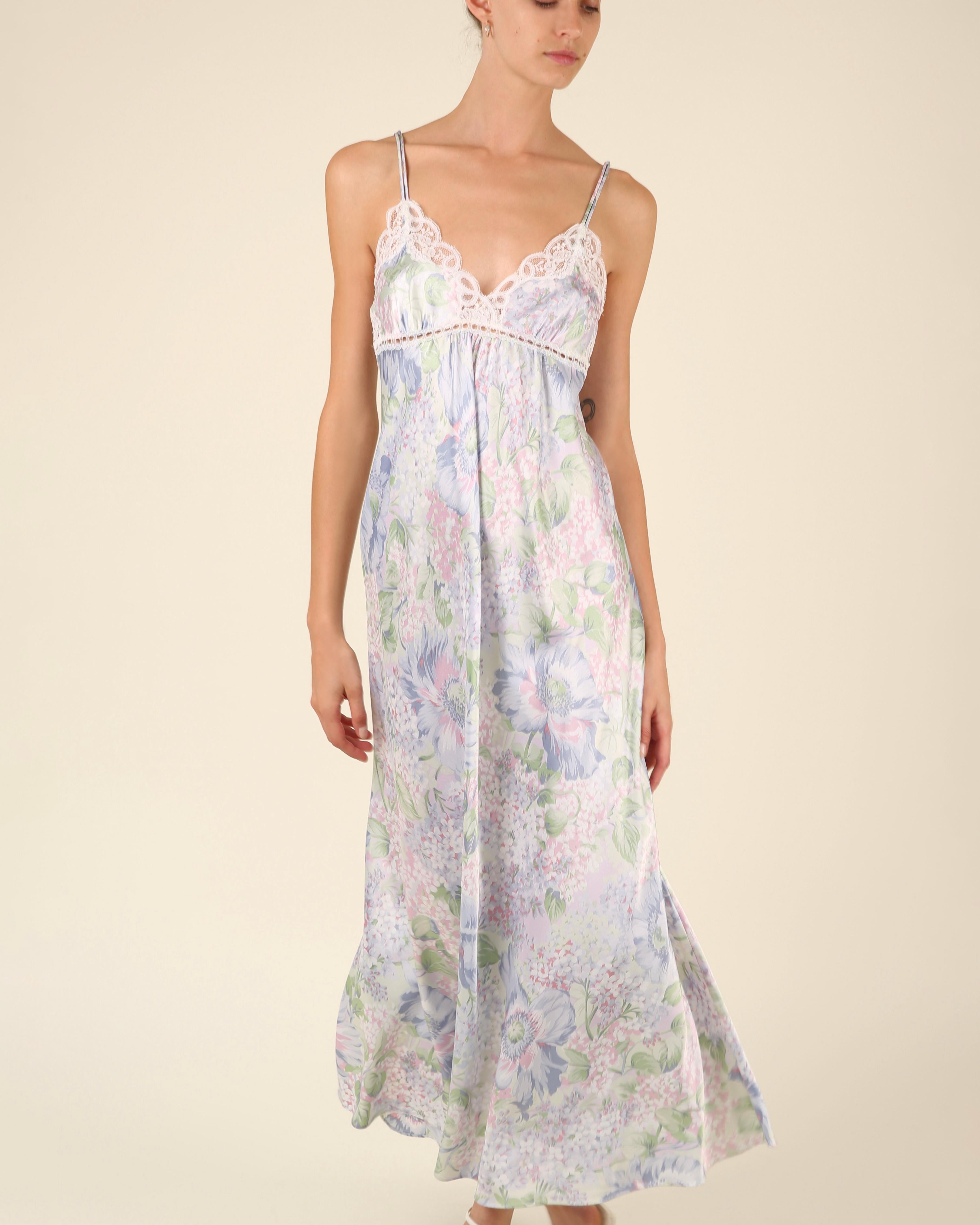 Christian Dior vintage silky lilac floral print lace night gown slip maxi dress For Sale 3