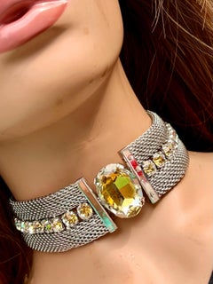 Christian Dior vintage silver and citrine  tone chocker & Matching earrings set