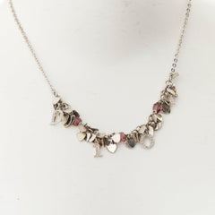 CHRISTIAN DIOR Vintage silver crystal heart logo letter charm choker necklace