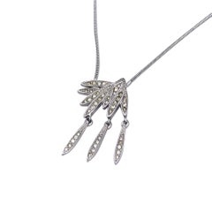 Christian Dior Vintage Silver Metal Necklace Crystal Leaf Tribal Style