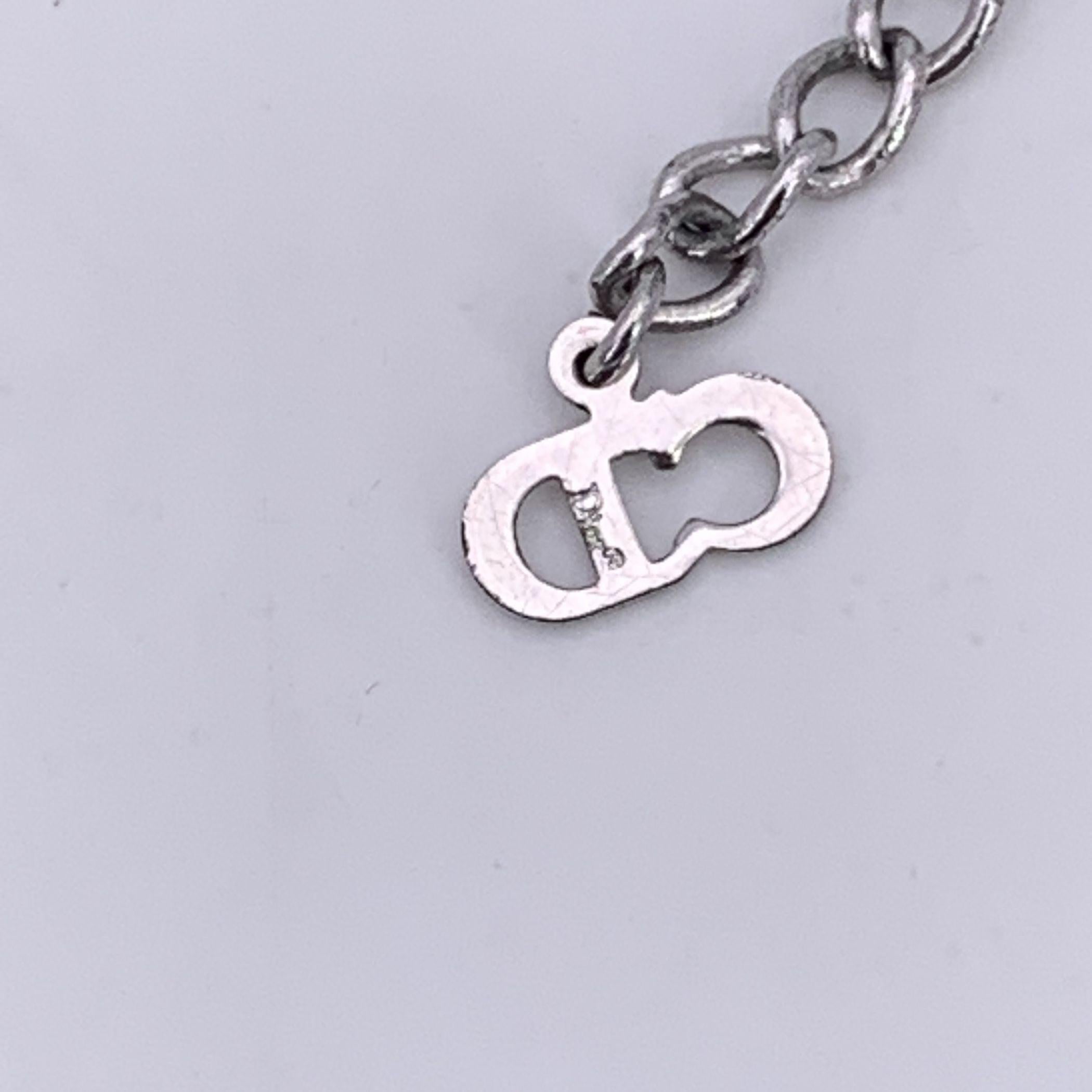 Women's Christian Dior Vintage Silver Metal Necklace Crystal Leaf Tribal Style For Sale