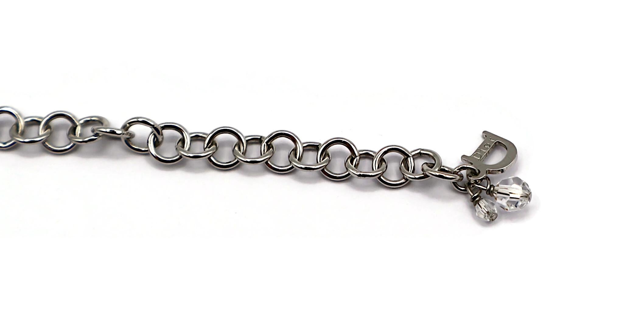 CHRISTIAN DIOR Vintage Silver Tone Crystal & Resin Flower Necklace For Sale 8