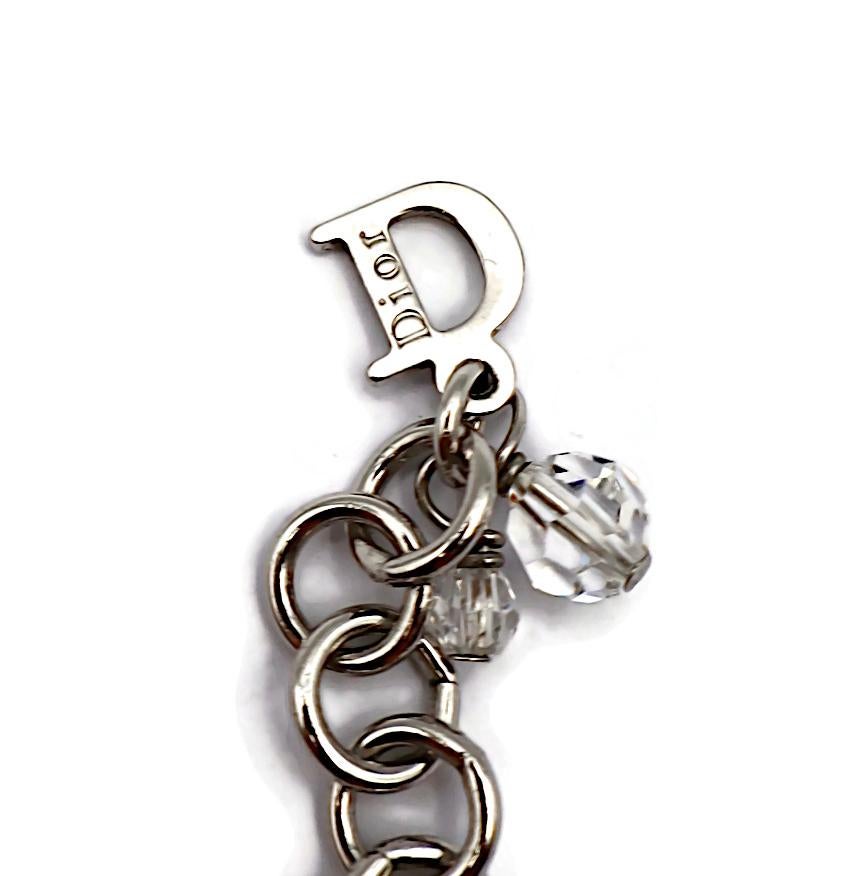 CHRISTIAN DIOR Vintage Silver Tone Crystal & Resin Flower Necklace For Sale 10