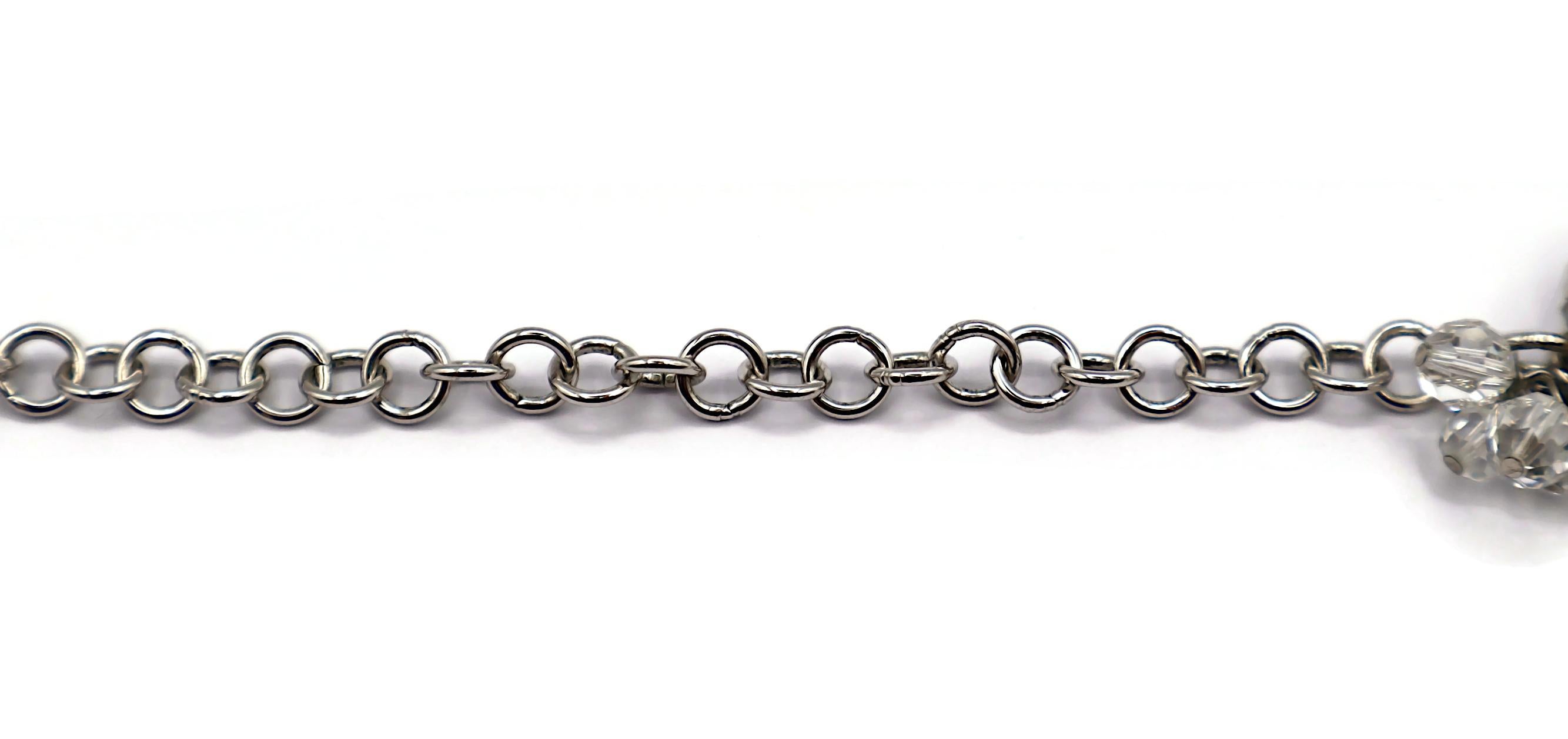 CHRISTIAN DIOR Vintage Silver Tone Crystal & Resin Flower Necklace For Sale 1