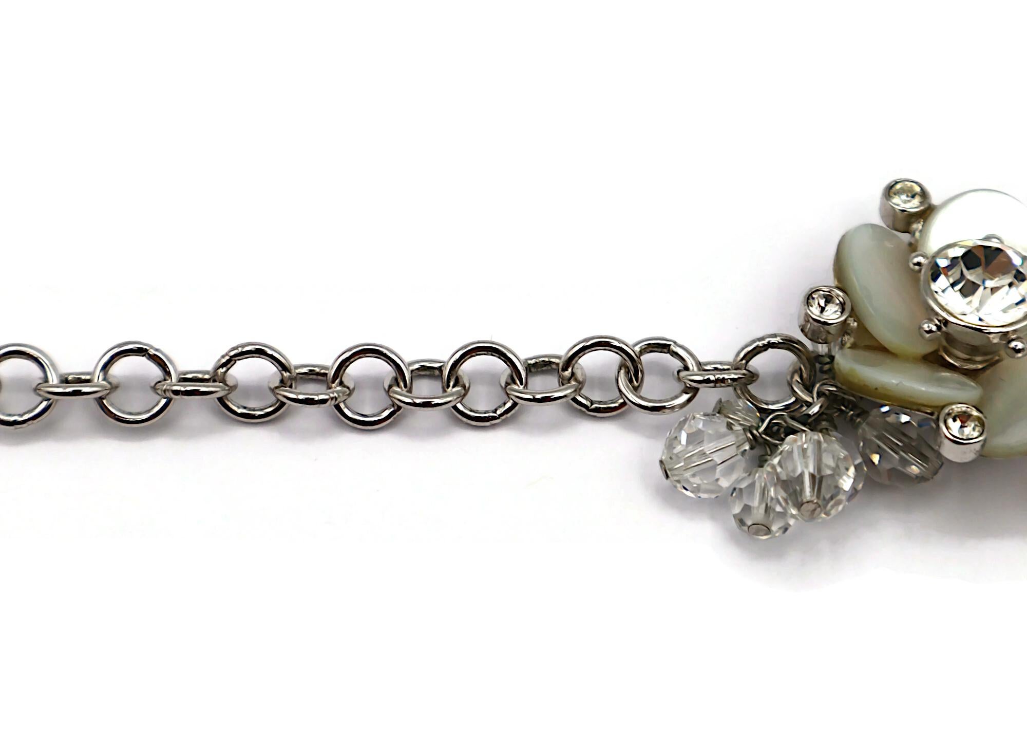 CHRISTIAN DIOR Vintage Silver Tone Crystal & Resin Flower Necklace For Sale 2