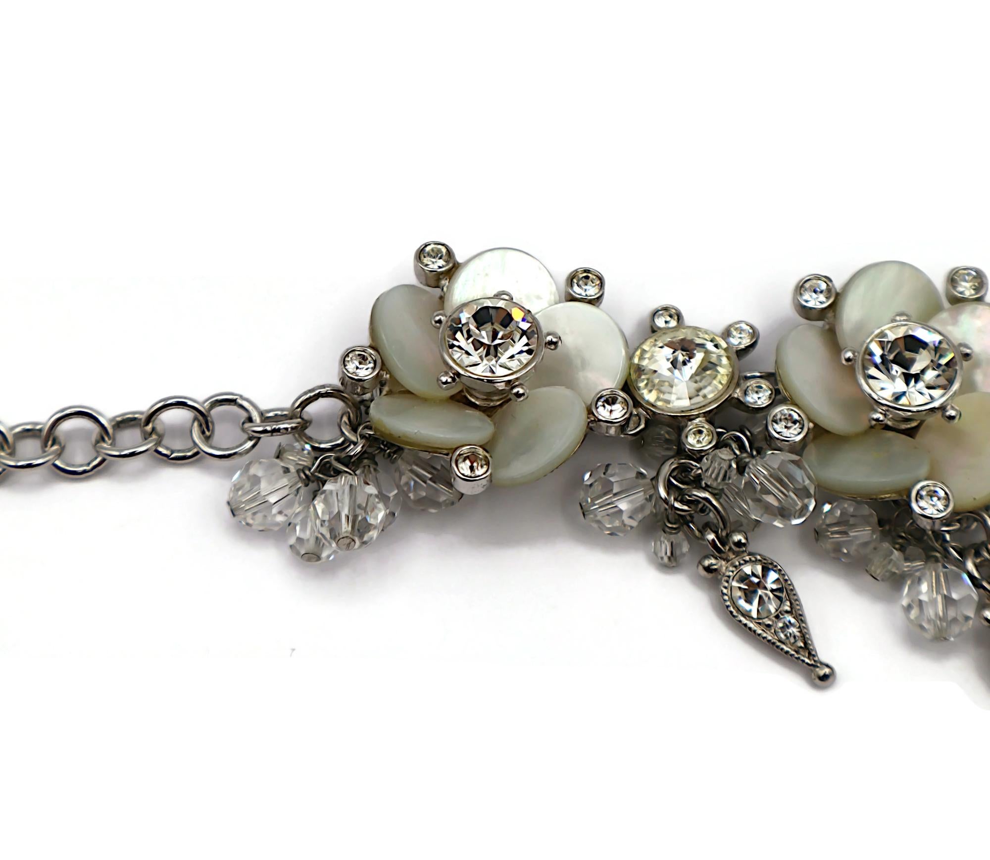 CHRISTIAN DIOR Vintage Silver Tone Crystal & Resin Flower Necklace For Sale 3