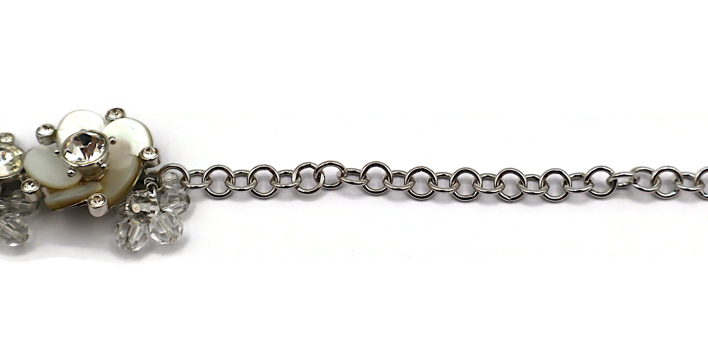 CHRISTIAN DIOR Vintage Silver Tone Crystal & Resin Flower Necklace For Sale 6