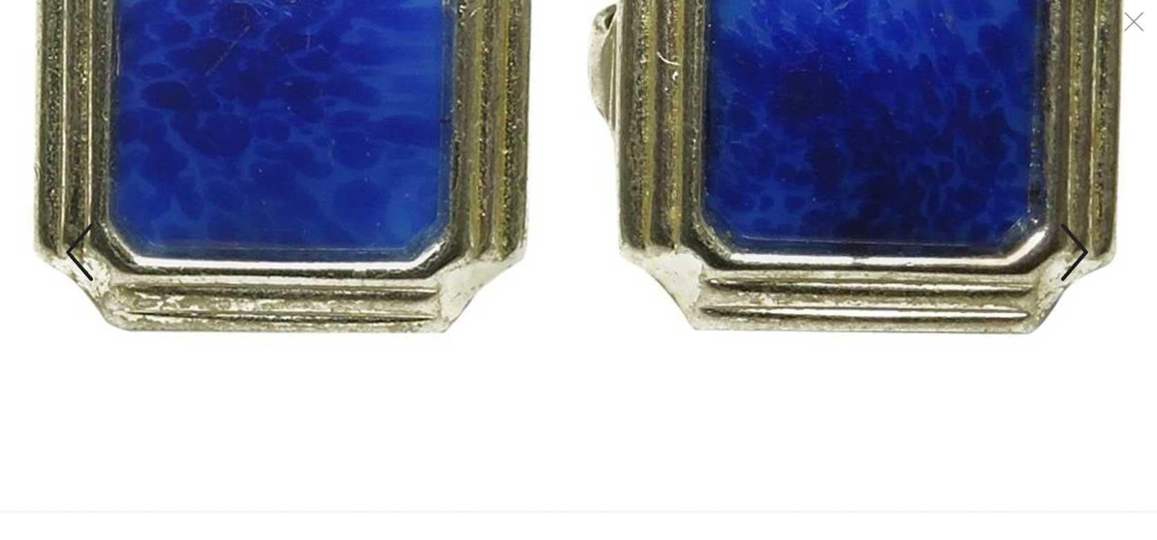 Christian Dior Vintage Silver Tone Faux Lapis Clip Earrings In Excellent Condition In New York, NY