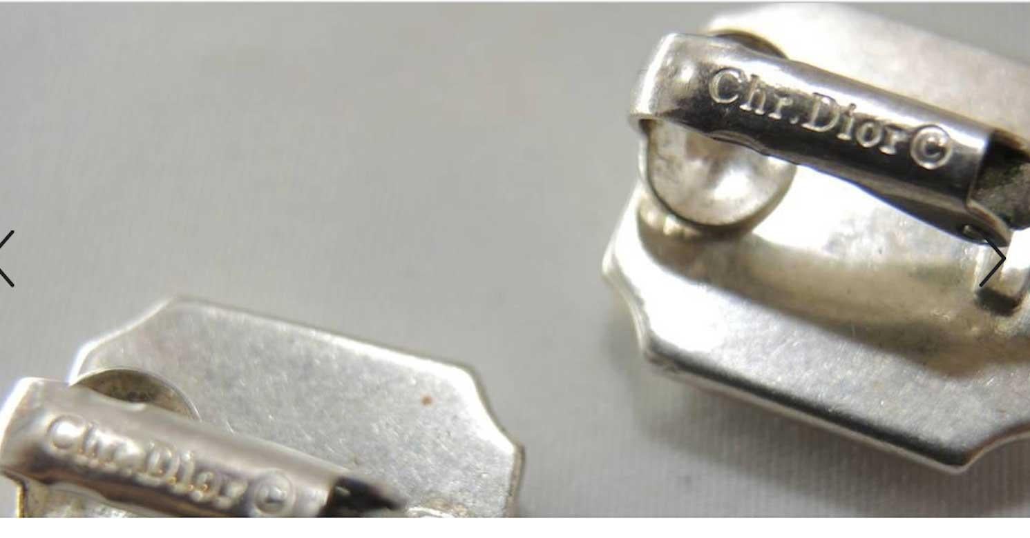 Women's Christian Dior Vintage Silver Tone Faux Lapis Clip Earrings