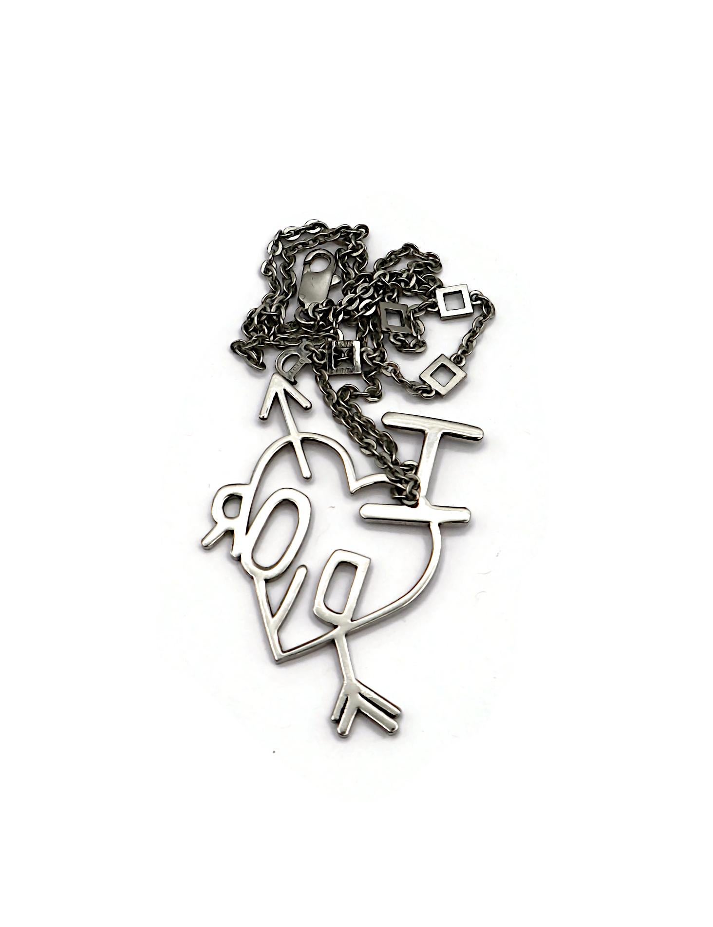 CHRISTIAN DIOR Vintage Silver Tone I Love Dior Arrow Heart Pendant Necklace For Sale 8