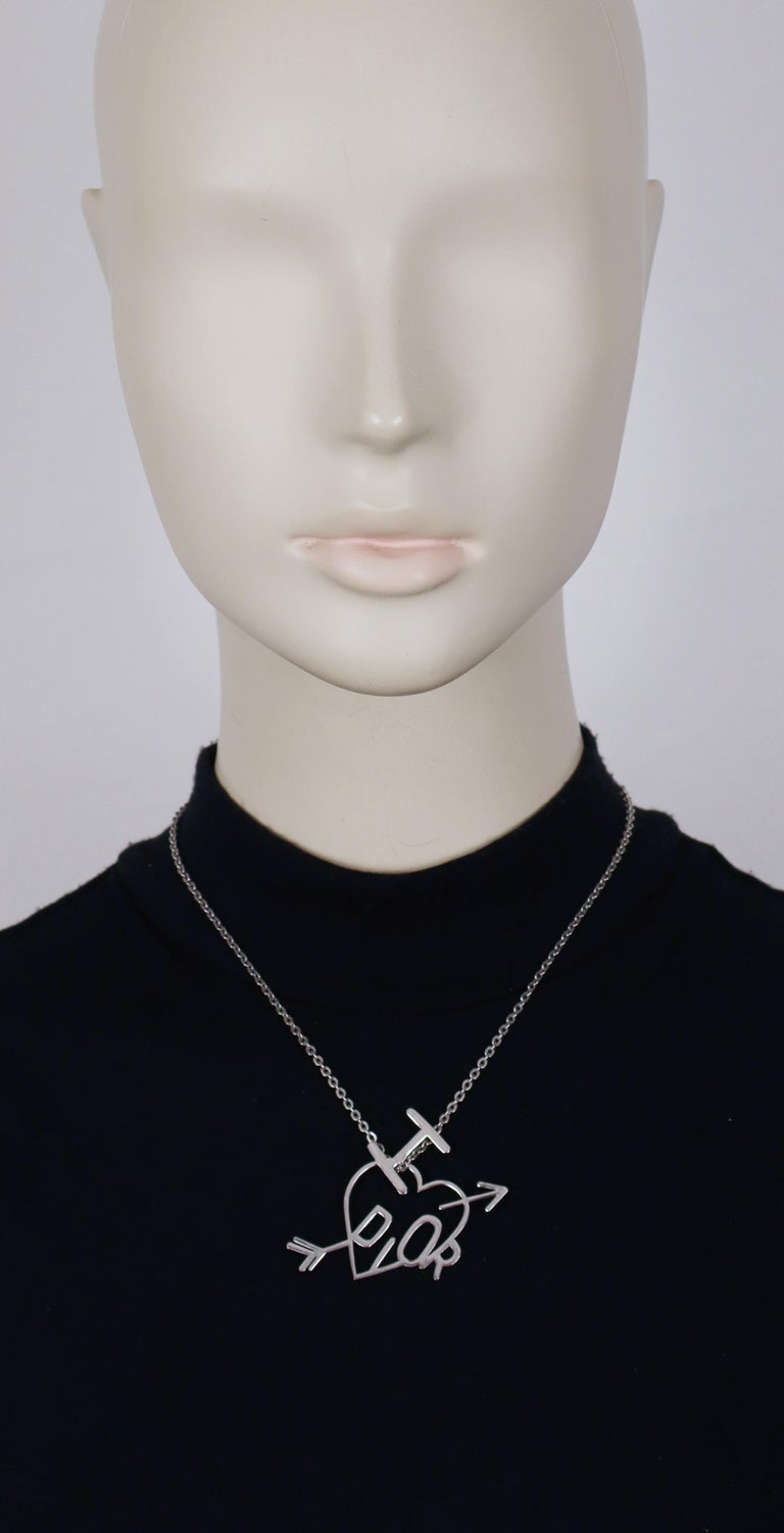 CHRISTIAN DIOR Vintage Silver Tone I Love Dior Arrow Heart Pendant