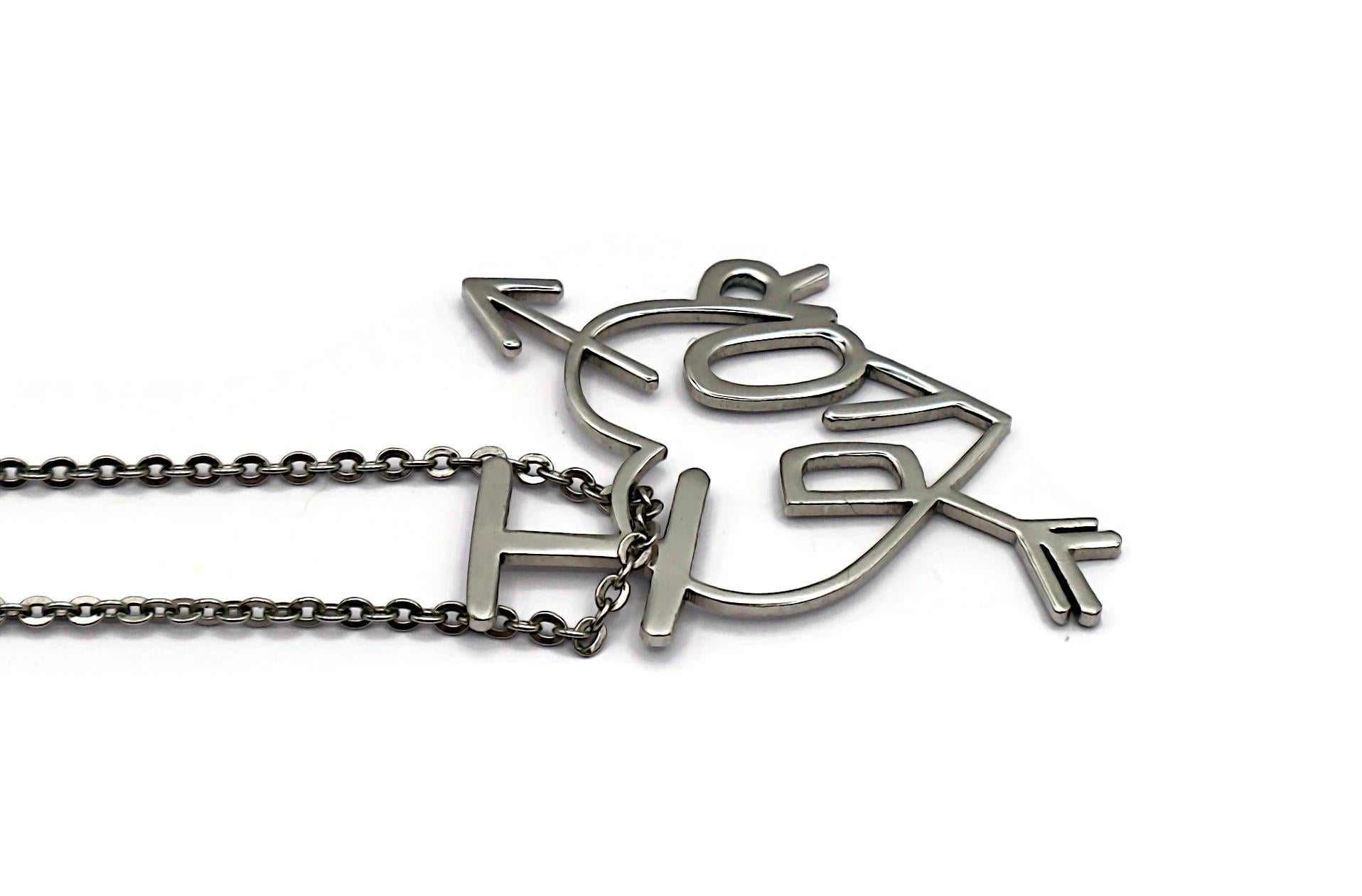 CHRISTIAN DIOR Vintage Silver Tone I Love Dior Arrow Heart Pendant Necklace For Sale 2