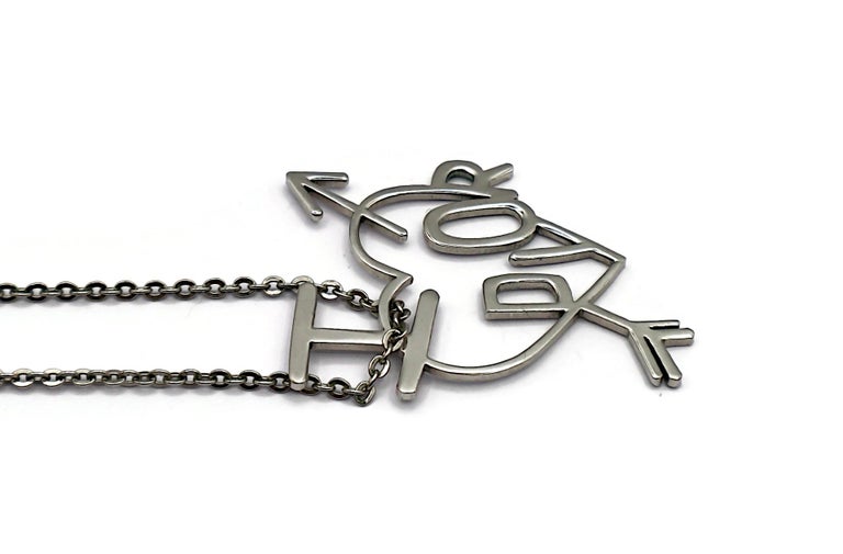 CHRISTIAN DIOR Vintage Silver Tone I Love Dior Arrow Heart Pendant