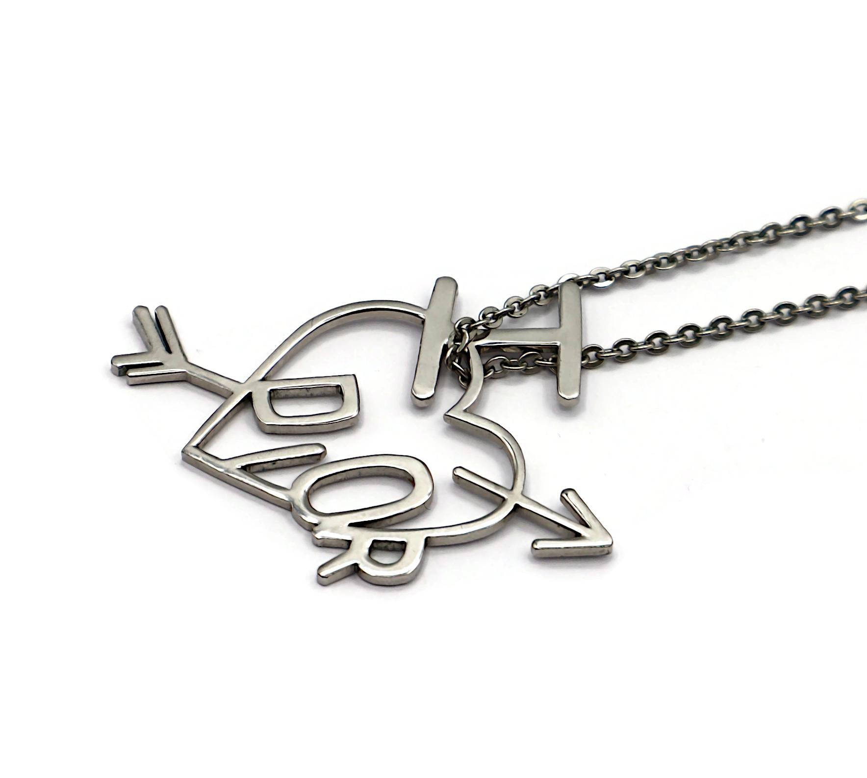 CHRISTIAN DIOR Vintage Silver Tone I Love Dior Arrow Heart Pendant Necklace For Sale 4