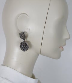 CHRISTIAN DIOR Vintage Silver-Tone Jewelled Roses Dangle Earrings