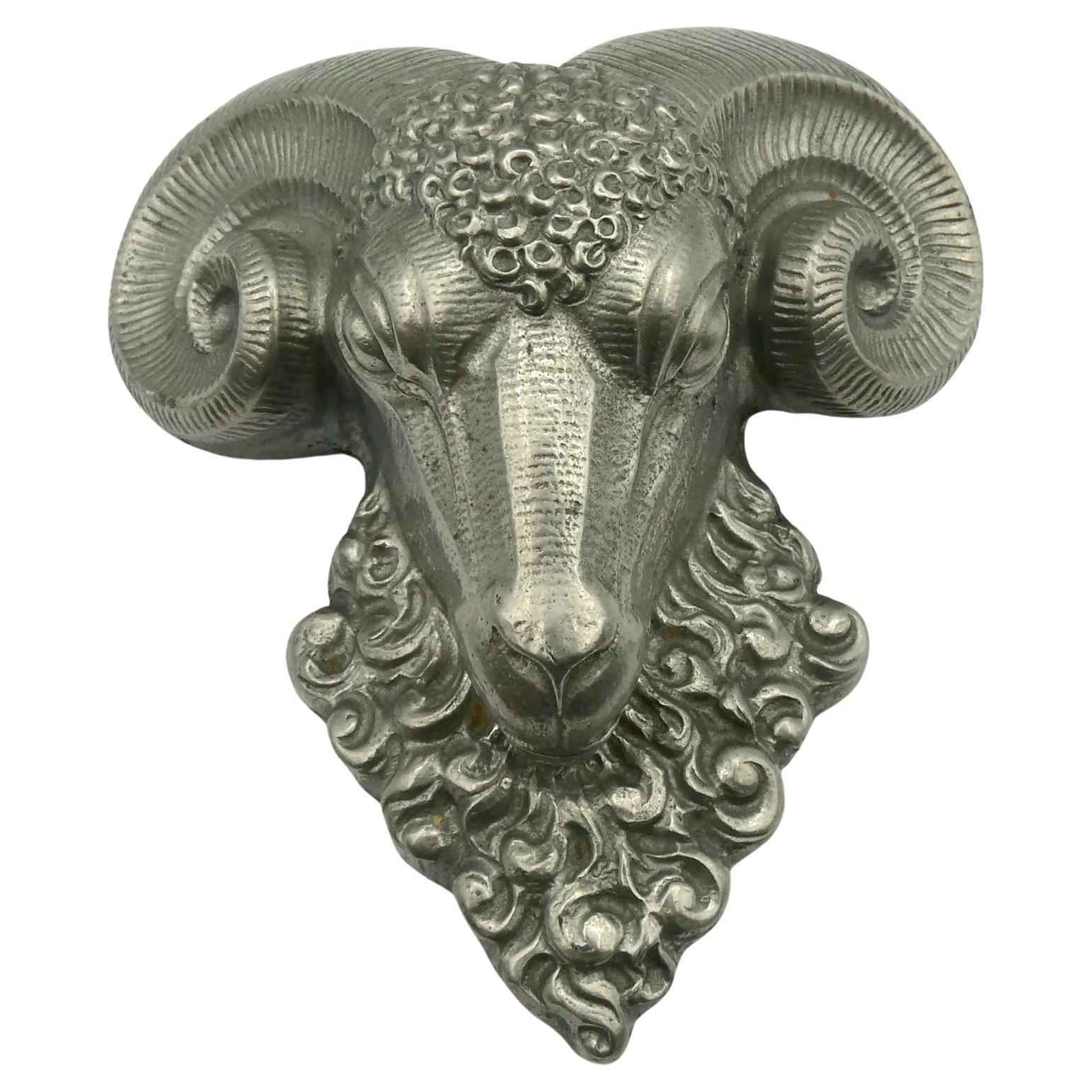CHRISTIAN DIOR Vintage Silver Tone Ram's Head Paperweight For Sale