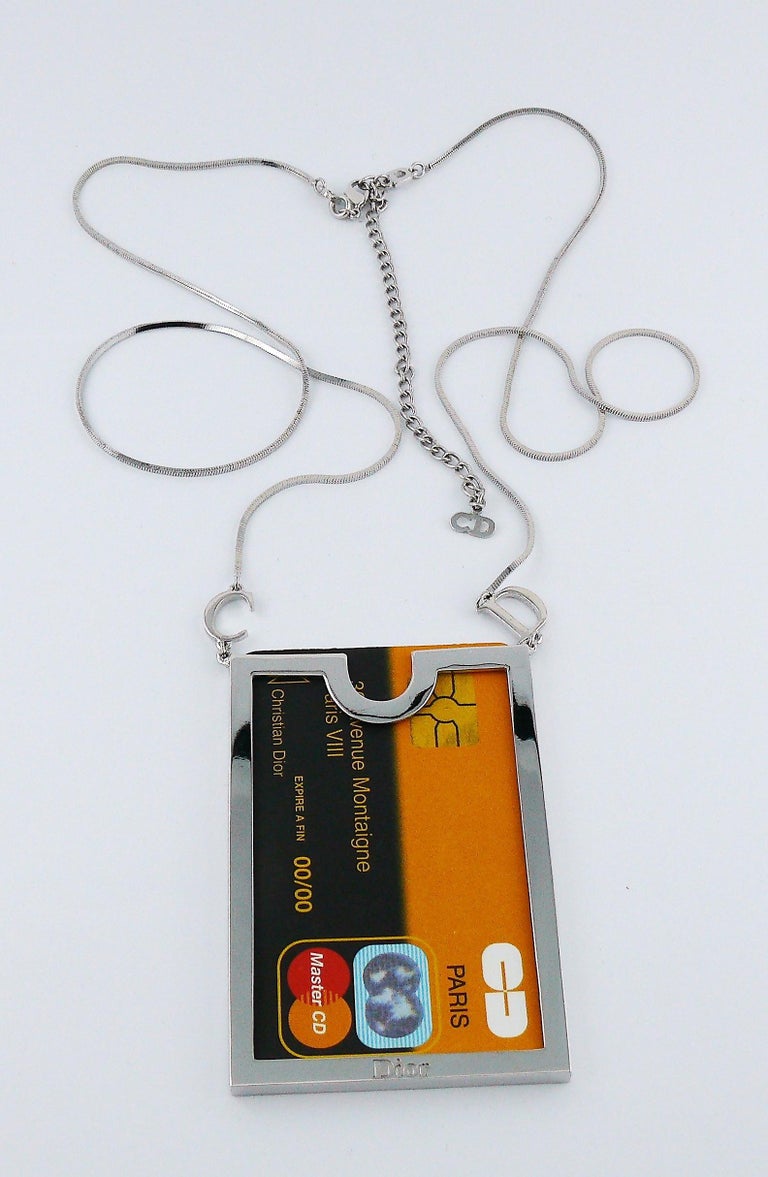 Christian Dior Vintage Silver Toned Credit Card Holder Pendant Necklace