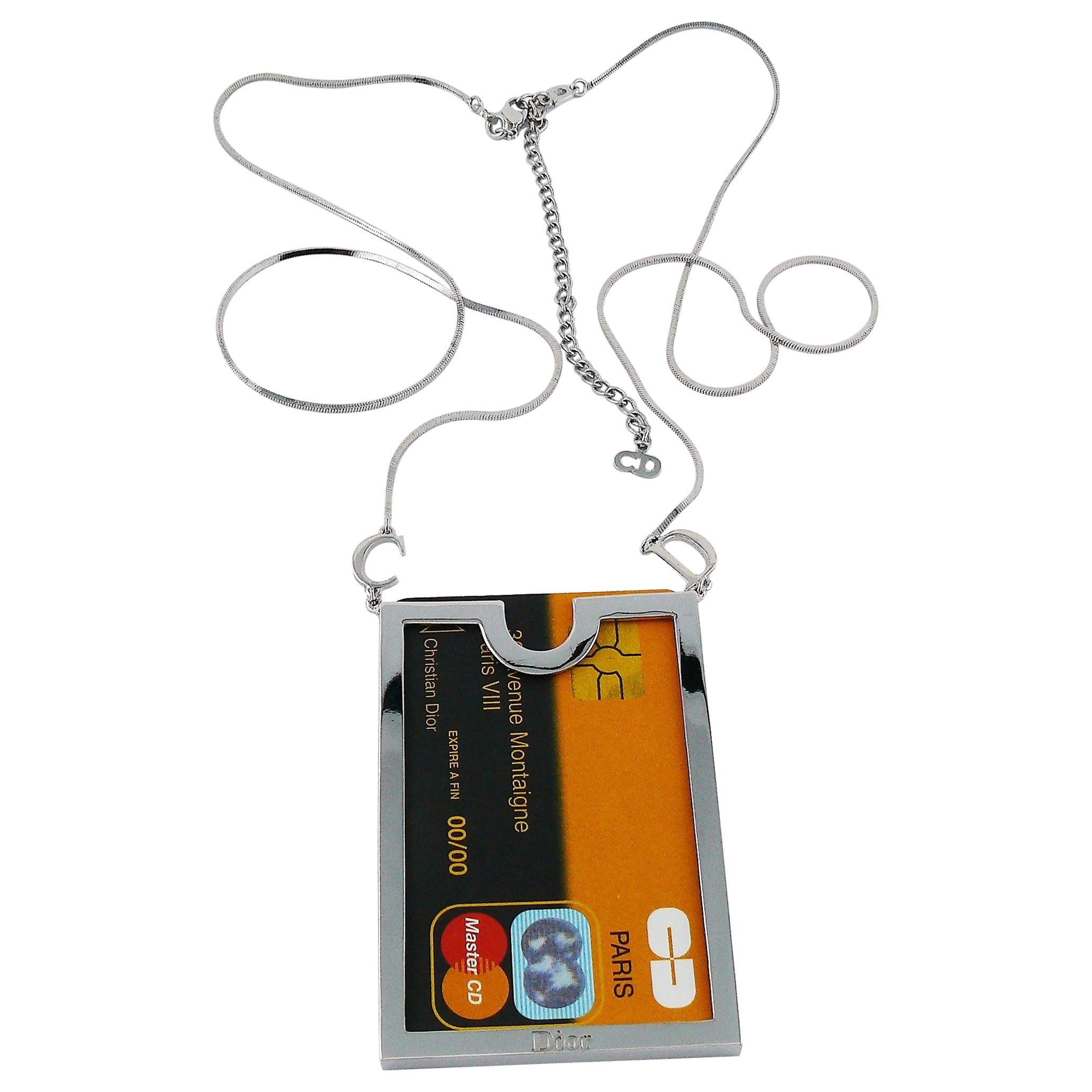 Christian Dior Vintage Silver Toned Credit Card Holder Pendant Necklace