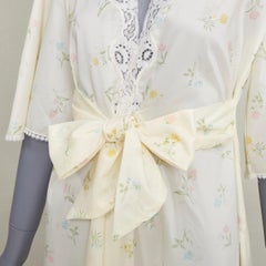 CHRISTIAN DIOR Vintage Sleepwear floral lace trim pastel yellow peignoir robe