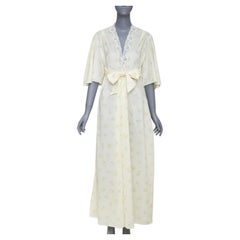 CHRISTIAN DIOR Vintage Sleepwear floral lace trim pastel yellow peignoir robe