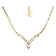 Christian Dior Vintage Sparkling Crystals Gold Oval Triangle Pendant Necklace