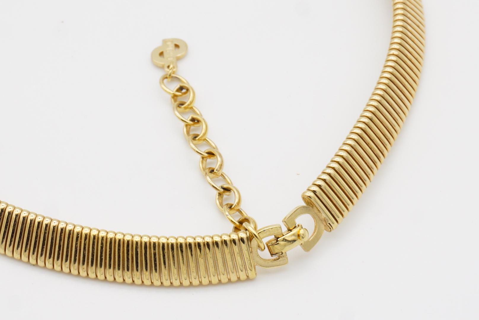Christian Dior Vintage Square Crystal Pendant Choker Omega Collar Gold Necklace 6