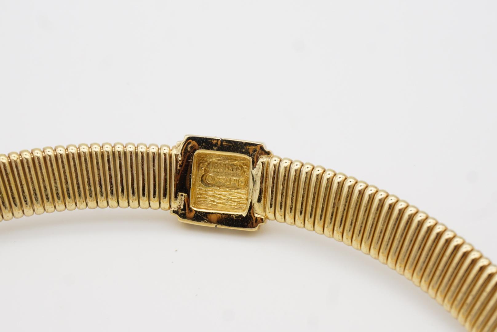 Christian Dior Vintage Square Crystal Pendant Choker Omega Collar Gold Necklace 7