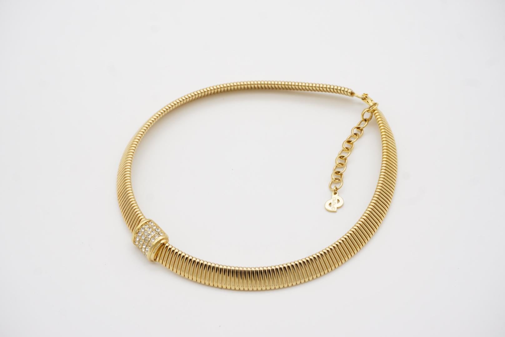 Christian Dior Vintage Square Crystal Pendant Choker Omega Collar Gold Necklace 9