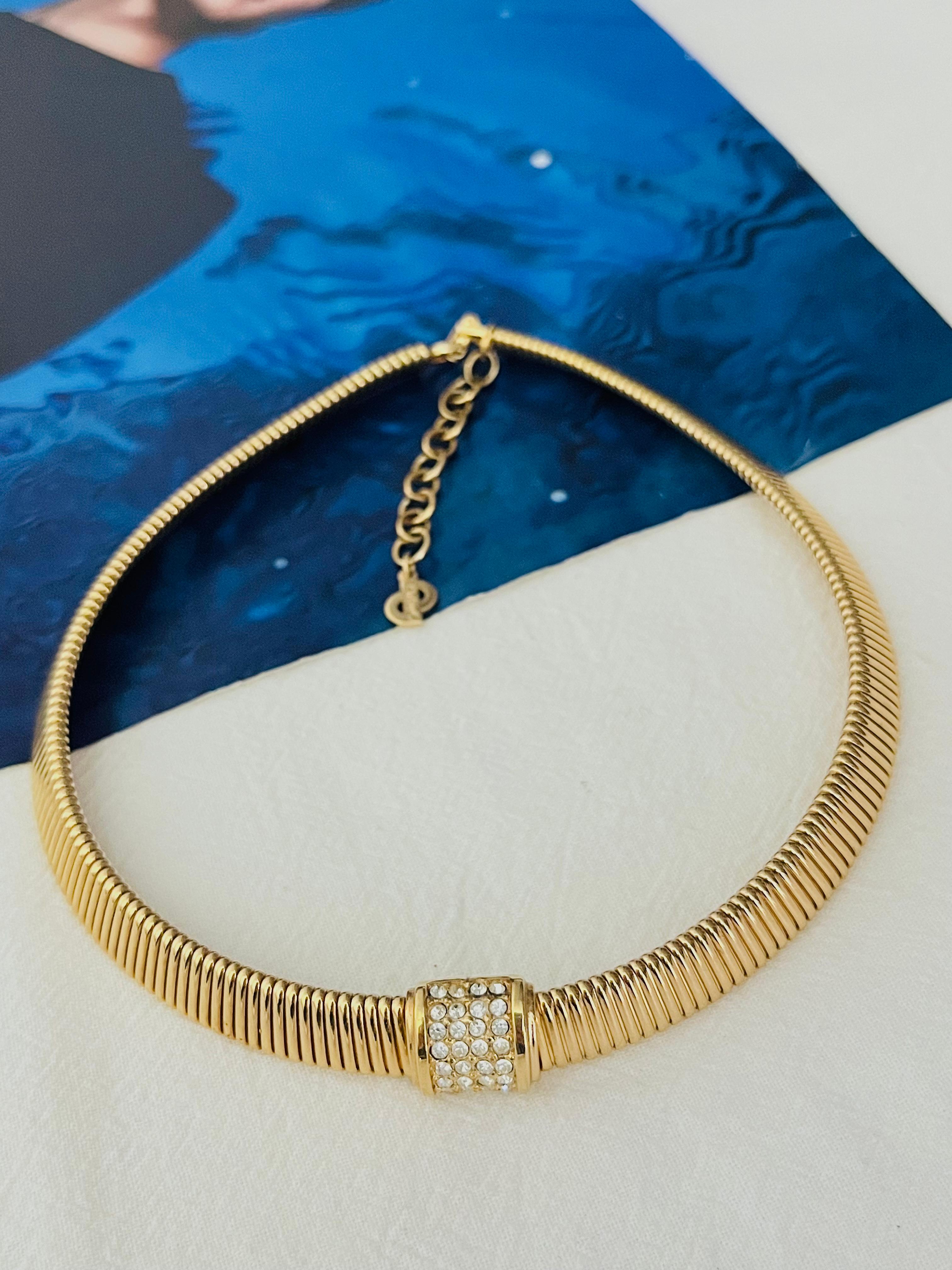 Art Deco Christian Dior Vintage Square Crystal Pendant Choker Omega Collar Gold Necklace