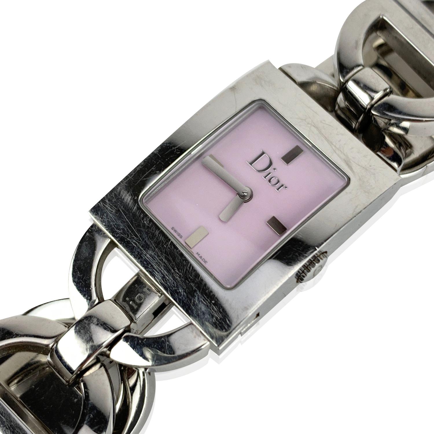 Christian Dior 'Malice', Mod. D78-109, stainless steel wrist watch. Pink Dial and Sapphire crystal. Swiss Made Quartz movement. 'Dior' written on the dial. Water Resistant to 3 atm. Clasp closure. Swiss Made. Total length: 6.5 inches - 16.5