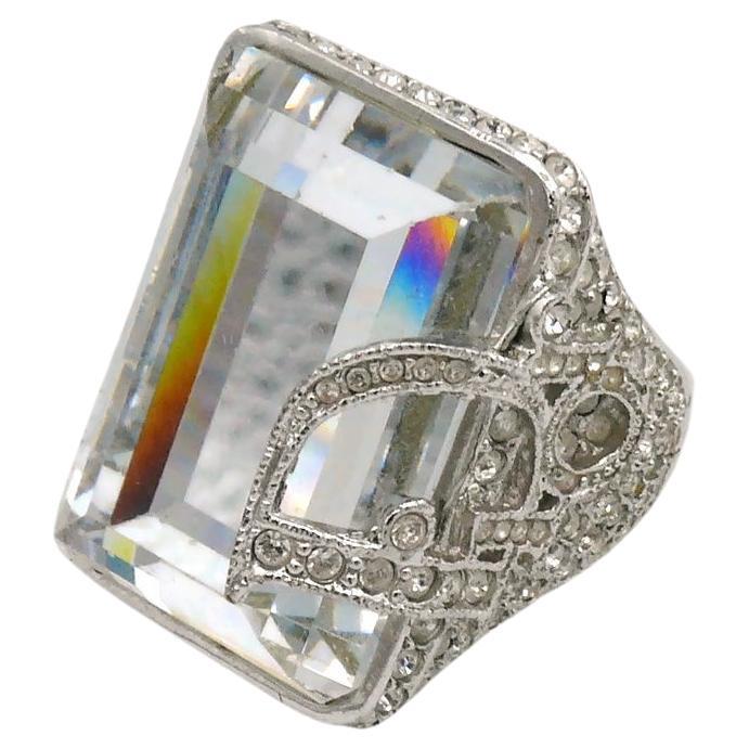 Christian Dior Vintage Statement Crystal Logo Ring