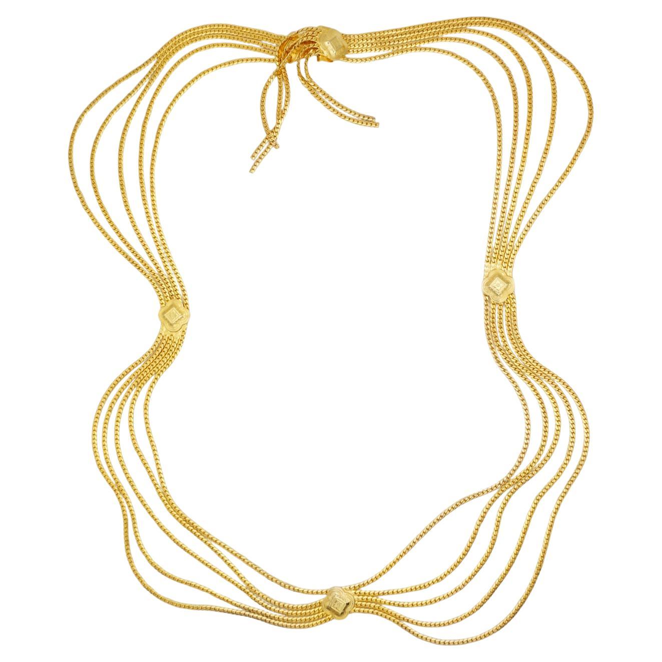 Christian Dior Vintage Strands Plum Blossom Swag Chain Long Belt Gold Necklace