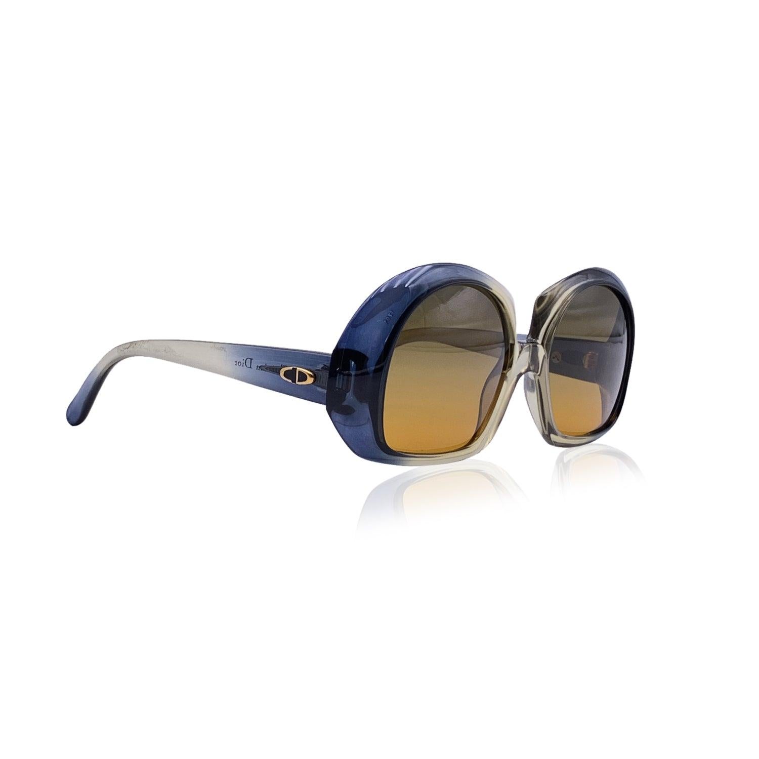 Vintage Christian Dior oversize sunglasses, Mod. 1205- Col D 560. Ombré transparent blue and amber Optyl frame. 100% Total UVA/UVB protection in gradient yellow color (from green to yellow). CD logo on temples. Made in Germany Details MATERIAL: