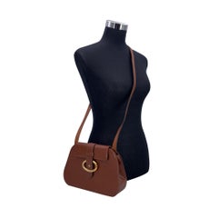Christian Dior Vintage Tan Brown Leather Oval Gold Clasp Shoulder Bag