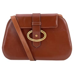 Christian Dior Vintage Tan Brown Leather Oval Gold Clasp Shoulder Bag