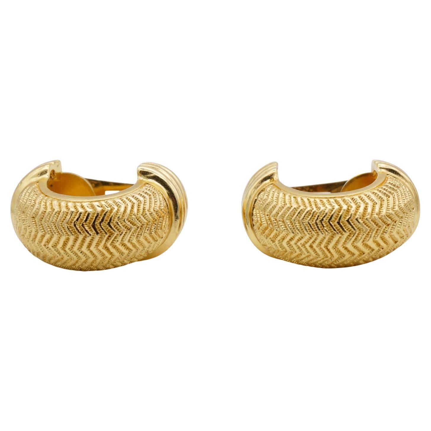 Christian Dior Vintage Texture Large Half Hoop Circle Dome Chunky Clip Earrings For Sale