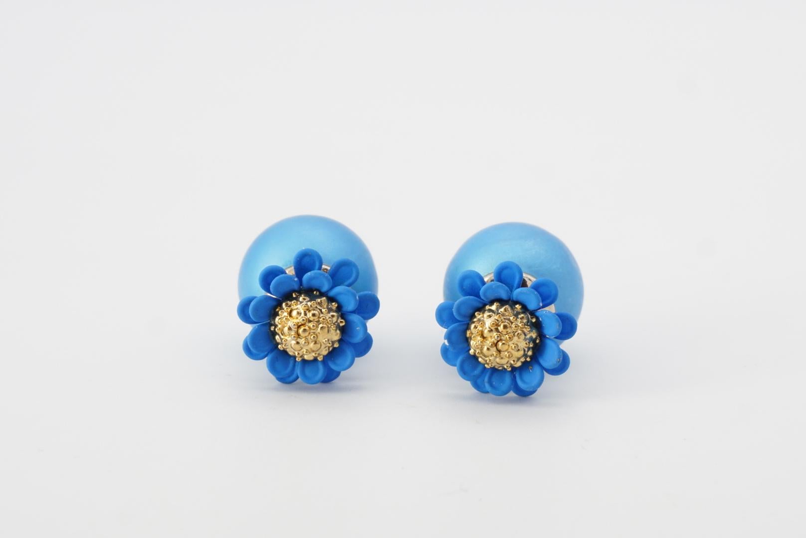 Christian Dior Vintage Tribal Tribale Flower Daisy Round Ball Pierced Earrings 2