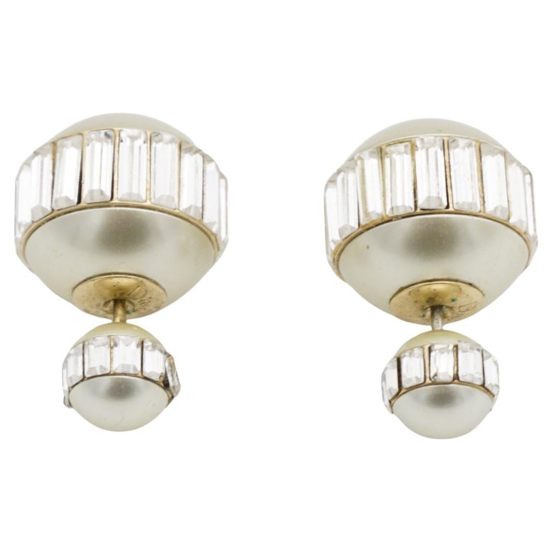 Christian Dior Vintage Tribal Tribale White Pearl Crystal Ball Pierced Earrings For Sale