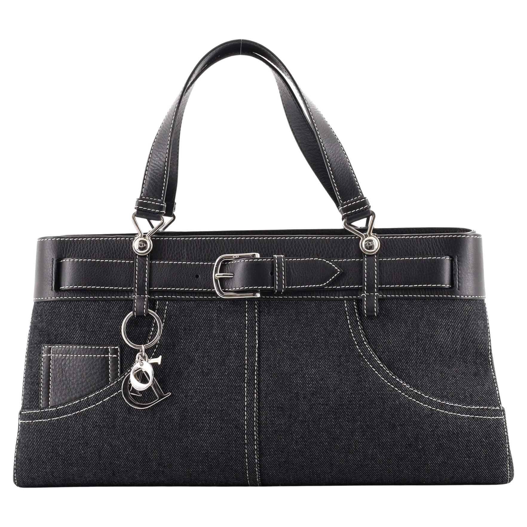 Christian Dior Vintage Trotter Horizontal Tote Denim with Leather Large