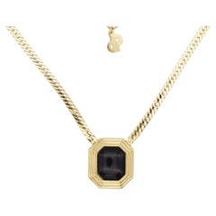Christian Dior Vintage Unisex 1980s Black Octagon Rectangle Pendant Necklace