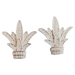 Christian Dior Vintage Unisex Fleur De Lis Lily Leaf Crystals Silver Earrings