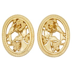 Christian Dior Vintage Unisex Gold Large Openwork Bird Branch Statement Earrings