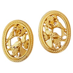 Christian Dior Vintage Unisex Gold Large Openwork Bird Branch Statement Earrings